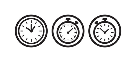 Time Management Icon Set, Vector Line Style, Clean Black-and-White Clock Icons for Apps & Web Design, vector illustration EPS 10.
