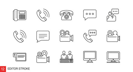Modern Communication Icons: Set of sleek line icons showcasing a range of communication tools, ideal for digital projects and tech-related designs.
