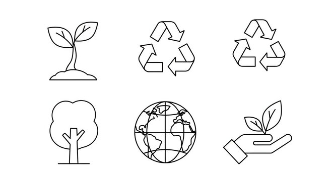 Environmental Conservation Icon Set: A comprehensive collection of simplified icons, celebrating environmental stewardship, sustainability, and ecological responsibility.