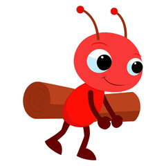 Vector art illustration of an ant carrying wood on its back