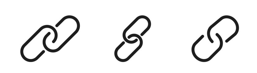 Link icon set. Internet URL or webpage url link icons. Chain, web address, internet shortcut, browser, external link, hyperlink navigation, webpage connection. Editable stroke