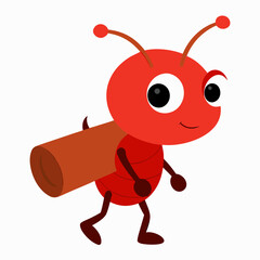 Vector art illustration of an ant carrying wood on its back