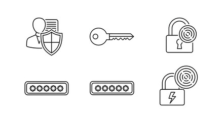 Digital Security Icons: This collection of minimalist icons highlights the core elements of digital security, including user authentication, data protection, and access control.