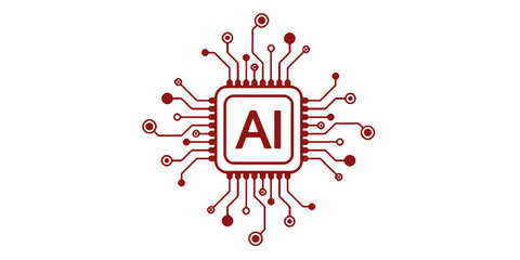 Artificial intelligence icon, sign, logo in the circuit line style. AI processor vector icon flat design. Motherboard digital chip AI. Machine learning design