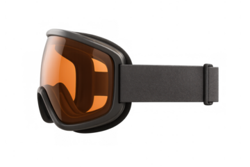 Ski goggles with orange tint lens providing eye protection for winter sports on transparent background
