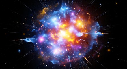 Abstract cosmic explosion bursting with energy on black background