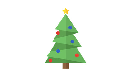 Flat Simple Geometric Christmas Tree With Star and Ornaments Illustration