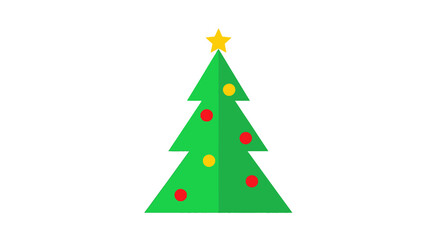 Flat Design Christmas Tree Illustration with Star and Baubles Icon