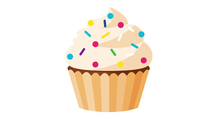 Simple Flat Design Delicious Cupcake with Sprinkles Dessert Icon
