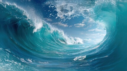 Captivating turquoise ocean wave forming an empty frame with majestic water and sky