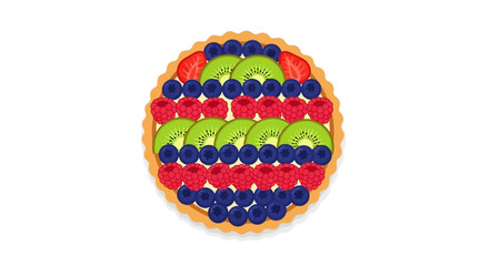 Flat Style Fresh Fruit Tart Topped with Berry Food Illustration