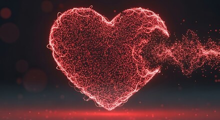 Digital Heart Shape Made of Glowing Particles in Red and Black Artistic Style