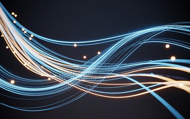 Dynamic flowing abstract lines with glowing spheres illustration representing technology data movement digital information and connections