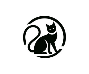 Stylized black cat in circle