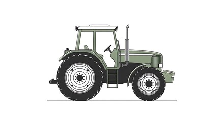Obraz premium A green tractor isolated on a white background, a powerful agricultural vehicle used for farming and fieldwork, essential for modern agriculture and rural life