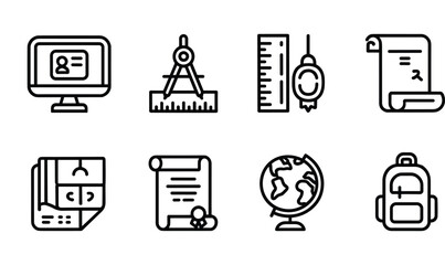 Education, Engineering, and School Supplies Line Icon Set Vector Illustration