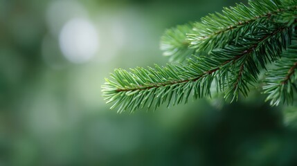 Obraz premium Fir branch with decorative garland, summer nature background, detailed macro shot