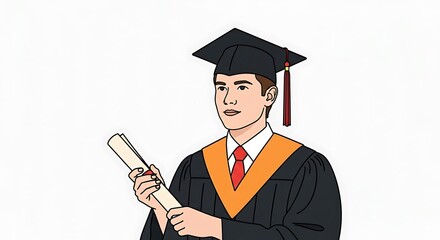 Young man in graduation cap and gown holding diploma