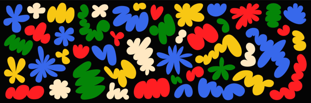 Organic cloud shapes and abstract blobs in a simple doodle pattern set.