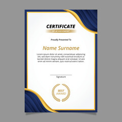 Obraz premium Certificate Template with Elegant Blue Gold Border for Awards, Recognition, Achievement or Certification