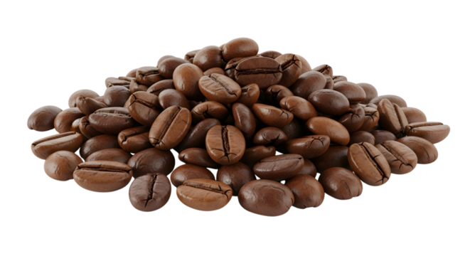 A pile of roasted coffee beans isolated on transparent background