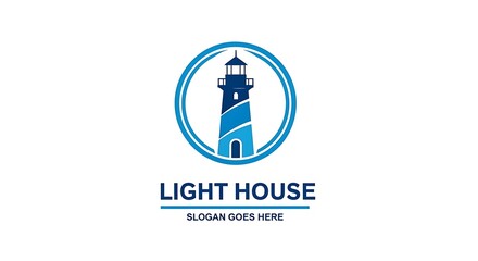 Classic lighthouse logo design with blue oval frame