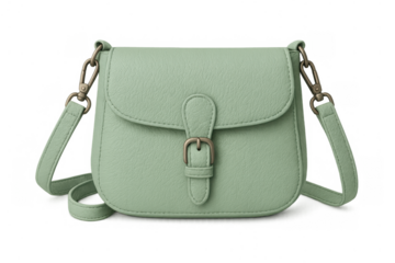 Green faux leather crossbody bag with buckle closure and adjustable strap, a women's fashion accessory