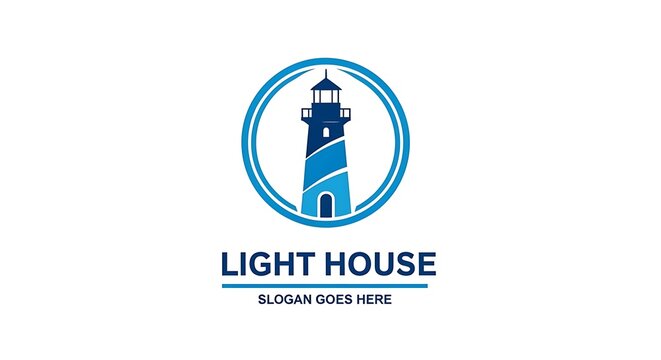 Classic lighthouse logo design with blue oval frame