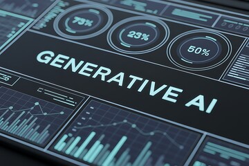 Digital interface depicting generative ai algorithms progress with percentage displays and data visualization on screen