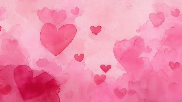 Romantic Pink Watercolor Hearts Background For Valentines Day Celebration. - Powered by Adobe