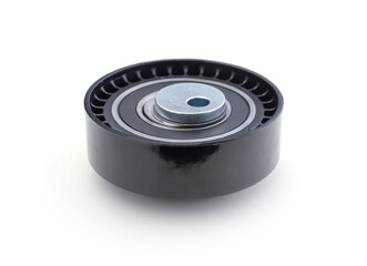 Timing belt tension roller isolated on white.