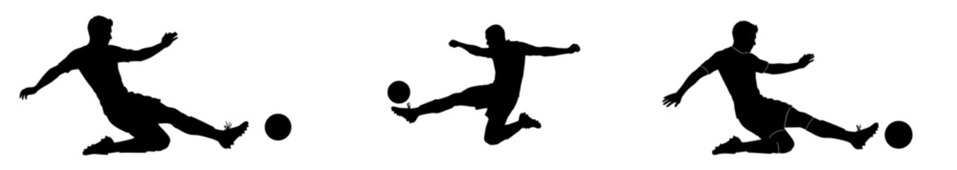 Obraz premium Dynamic soccer players celebrating a goal with arms outstretched in victory, powerful silhouettes against a white background show sportsmanship and skill