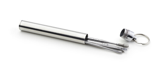 Metal ear cleaning tools isolated on white.