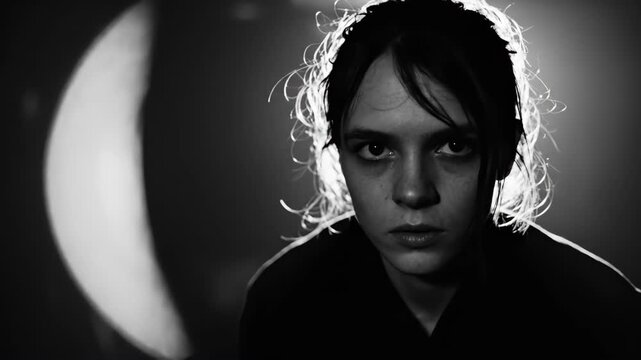 Portrait of a Woman in Backlit Low-Key Lighting