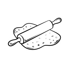 Hand drawn illustration of a rolling pin flattening dough for baking or cooking
