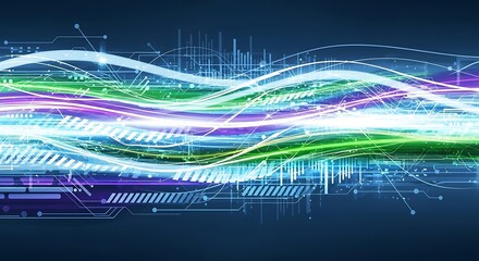 Abstract digital data stream illustration with glowing lines on dark background