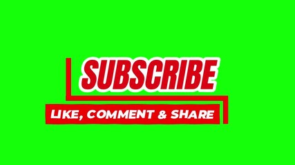 Animated subscribe, like, comment, share button on green screen for channel engagement and social media