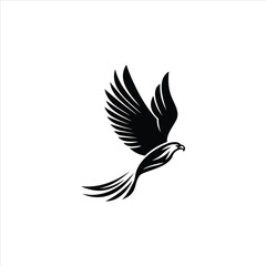 Black Eagle Falcon Silhouette Flying In Elegant Swooping Motion Design