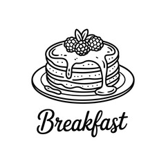 Delicious stack of pancakes with berries and syrup hand drawn illustration