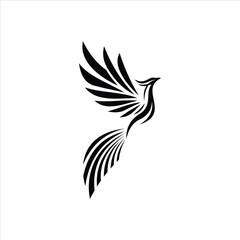 Black Phoenix Bird Rising With Elegant Wings And Flowing Tail Design