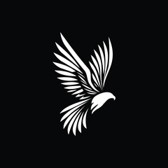 Obraz premium White Eagle Flying With Spread Wings On Black Background Logo Design