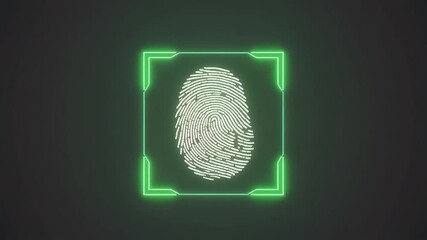 Animated fingerprint scan sequence with glowing neon frames for biometric security technology, 3D - Powered by Adobe