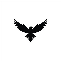 Black Eagle Silhouette with Wide Wings on White Background