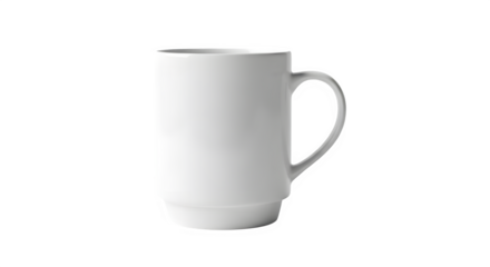 Tall white ceramic mug with handle isolated on black background studio shot