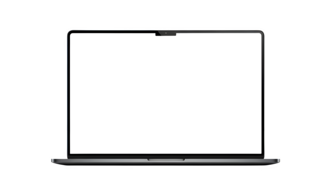 Modern laptop computer with blank screen on a dark background