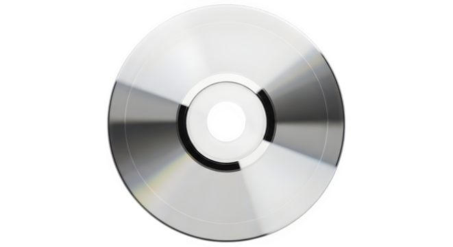 Shiny silver compact disc with a black hole in the center on a black background