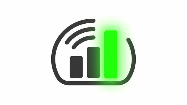 Animated Green Signal Strength Icon Displaying Incremental Signal Increase Animation