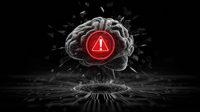 Futuristic AI Brain Displays System Error Warning Indicating Machine Malfunction