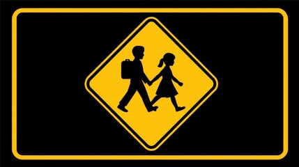 Caution School Crossing Sign Symbolizing Children's Safety Awareness