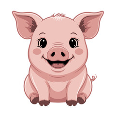 Cute cartoon piglet isolated on transparent background adorable baby pig with big eyes, pink cheeks, and curly tail, happy and smiling farm animal, livestock concept